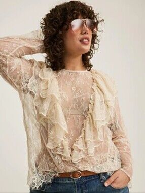 Sheer Ruffle Lace Top Cream By TORRID